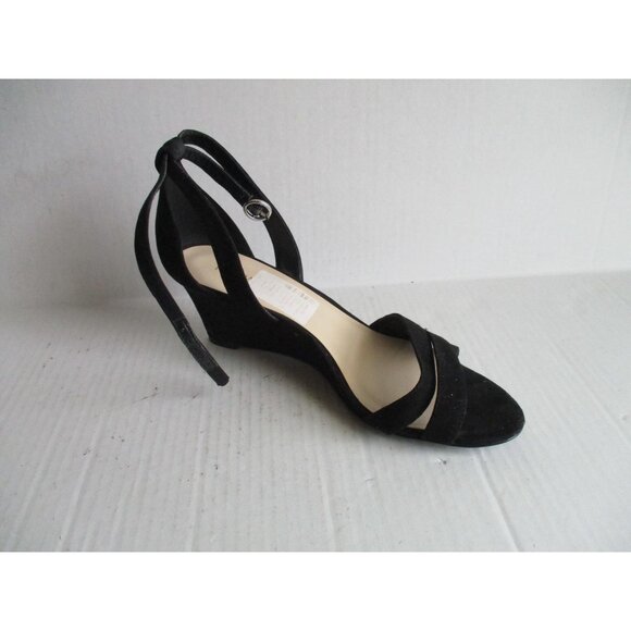 *Nine West Black Suede D'orsay Sandals Covered Wedge 2-5/8" Heels 'REVIVE' - Picture 1 of 8